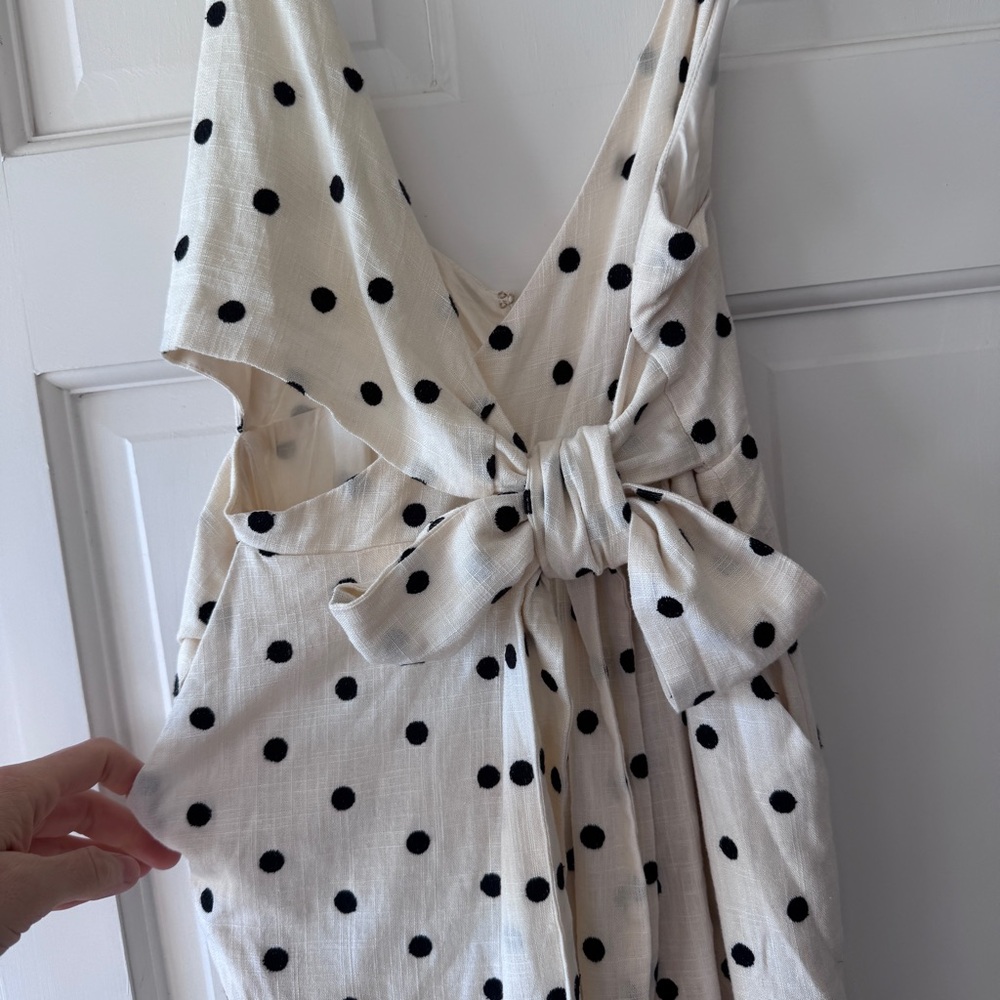 Tularosa-Revolve Lainey Polka Dot Jumpsuit Ivory and Black Size XXS Linen Blend - Picture 5 of 10
